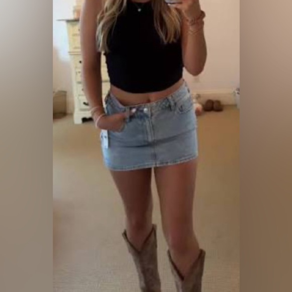 Denim Mini Skirt- rodeo country western, light blue jean skirt